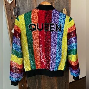 Alice + Olivia Queen Sequin Rainbow Bomber Jacket. Size XS